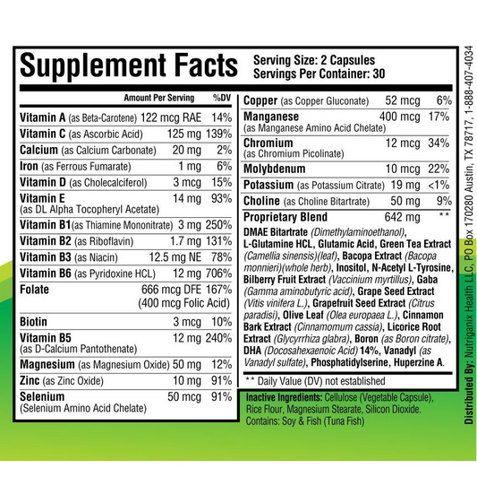 Cognisa supplement facts label