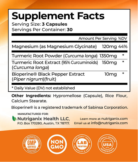 Turmeric Tranquility supplement facts label